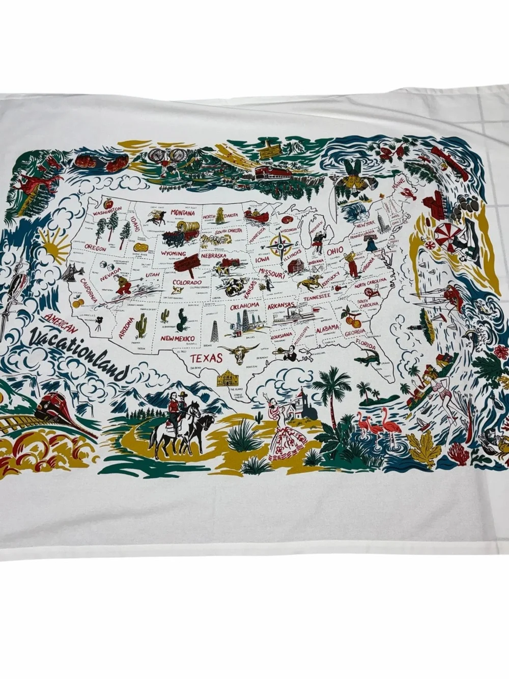 Kitsch ’n Couture 2005 American Vacationland USA Map Tablecloth, Rare Americana